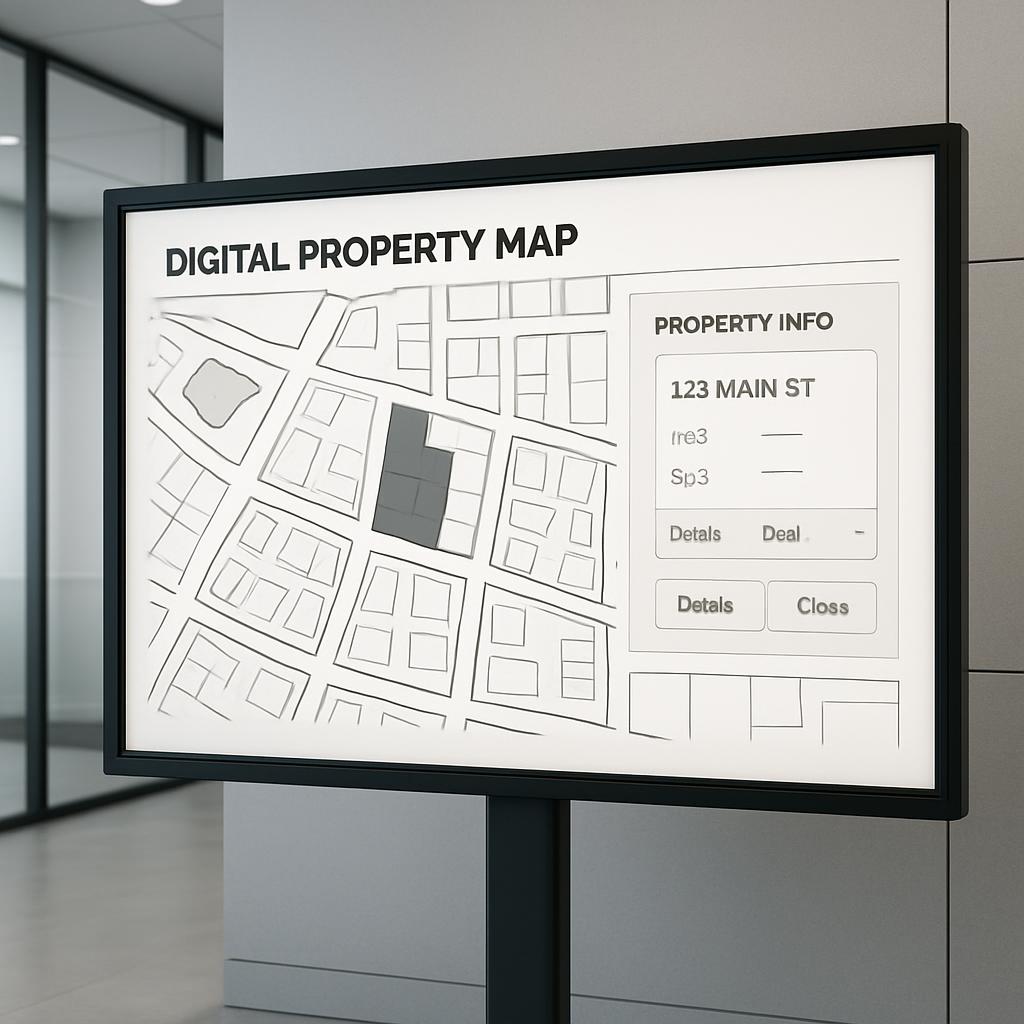 The image depicts a digital property map, featuring a map and details about a specific property. A digital property map is...
