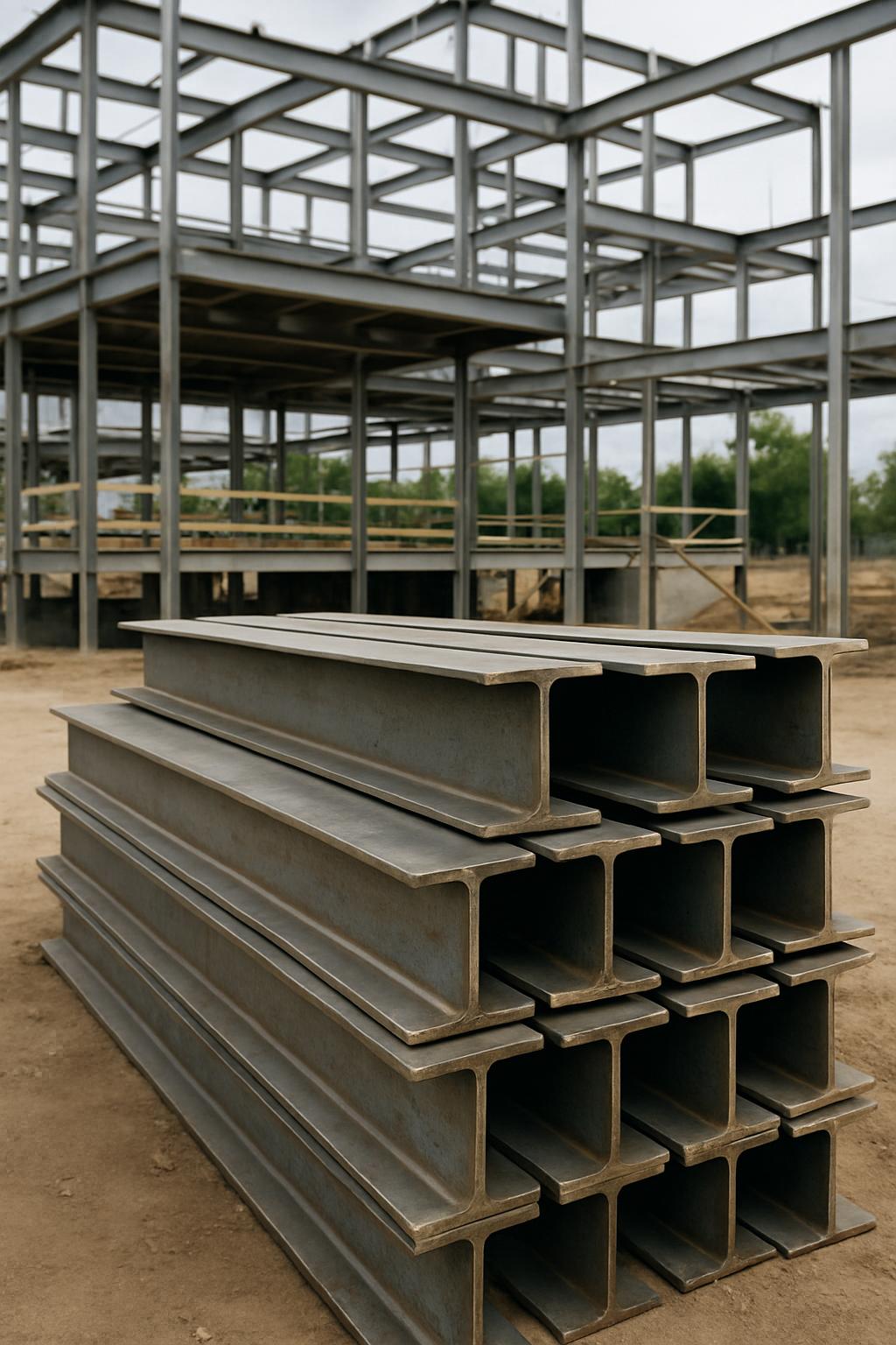 There appears to be a photo of steel beams at a construction site.